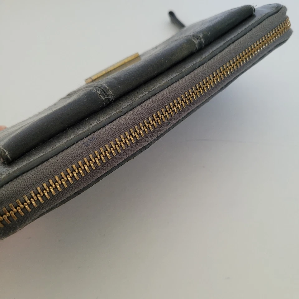 Cartera de Cuero Cole Haan Geniue Grande Gris Distress Boho Calidad Rústica Cremallera  Foto 3 de 4