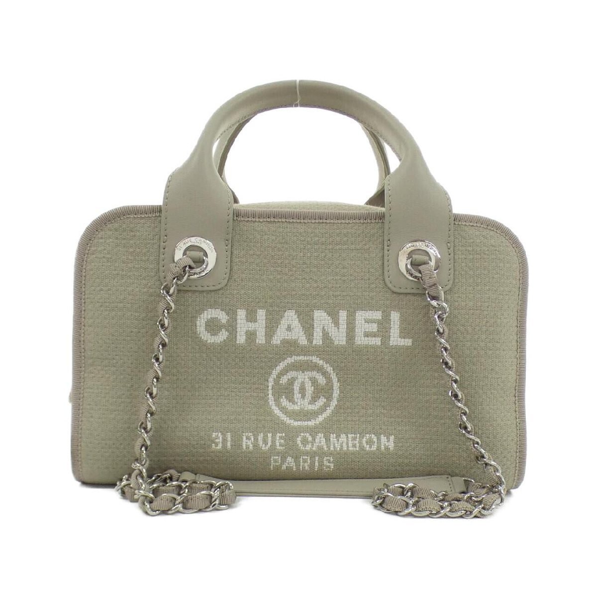 CHANEL Deauville 92749 Leather Boston Bag in Black