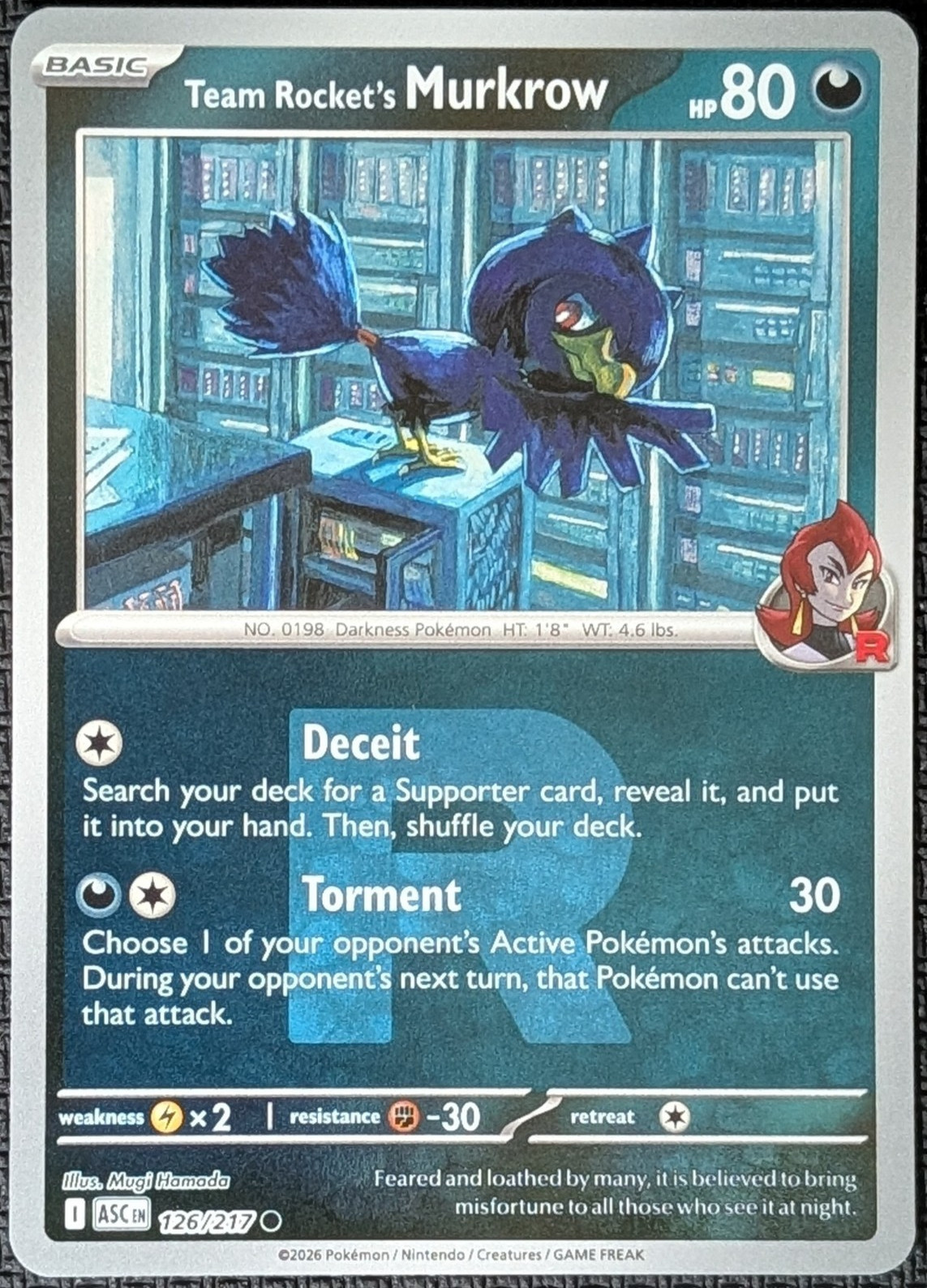 Murkrow 126/217 Common Team Rocket Ascended Heroes Pokémon Reverse Holo NM
