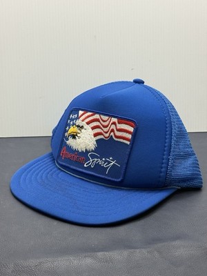 Vintage American Spirit Hat Cap Snap Back Blue Eagle USA Flag Patriotic Rope Hat