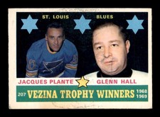 1969 O-Pee-Chee #207 Plante/Glenn Hall Vezina Trophy VGEX X3578710