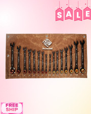 New 16pc Ratcheting Wrench Set Metric Sae Black Combination Canvas Bag