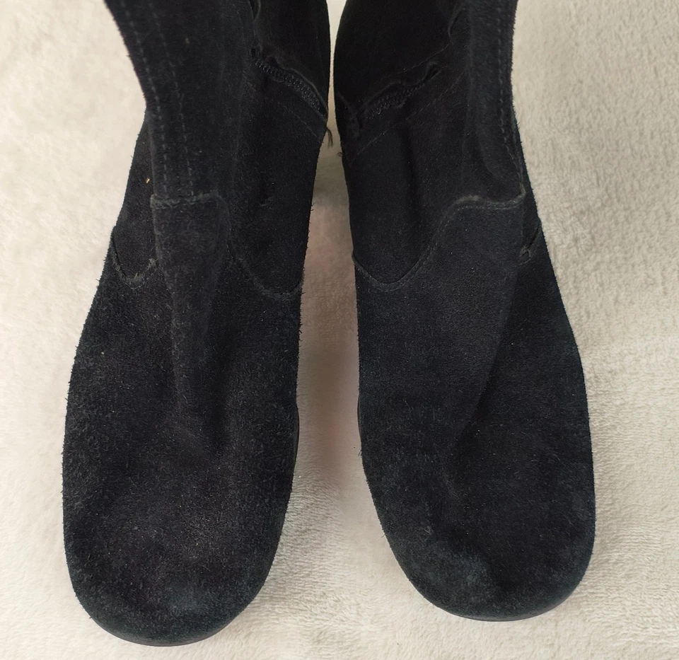 Vintage 60s 70s Gogo Boots 8 Black Suede Knee High Block Heel Authentic - Image 2 of 4