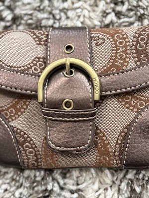 Vintage Y2K Coach F1397 Hamptons Signature Buckle Wristlet Brown
