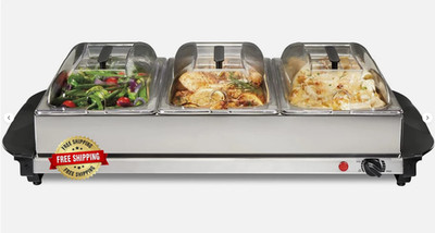 Calentador de alimentos para servir y buffets tres platos de acero inoxidable