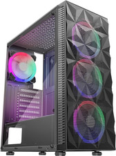 PC Case Pre-Install 4 RGB Fans, ATX Gaming Computer Case with Diamond-Shaped Mes