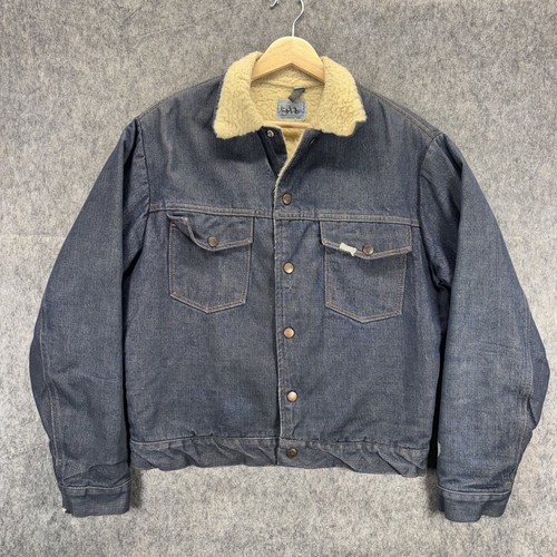 Sears Roebuck, Vintage Sears Roebuck Sherpa Lined Denim Jacket Sanforized 60s 70s USA Indigo