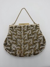 La Regale Gold/Silver/Cream Beading Evening Handbag Purse Handmade Hong Kong VTG