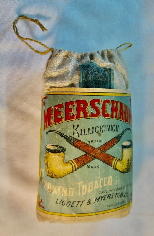 ANTIQUE TOBACCO ADVERTISING EMPTY SACK WITH ORIGINAL LABEL  MEERSCHAUM PIPE LOGO
