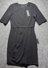 Lulus Dress Black 1/4 Sleeve Back Zip Faux Wrap Lined Women's Sz M NWT