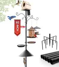 92 Inch Bird Feeder Pole with Squirrel Baffle & Upgraded 9-Prong Base, Adjustabl