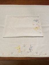 Vintage Handmade Yellow Baby Crib Sheet Set With Pillowcase Bunnies
