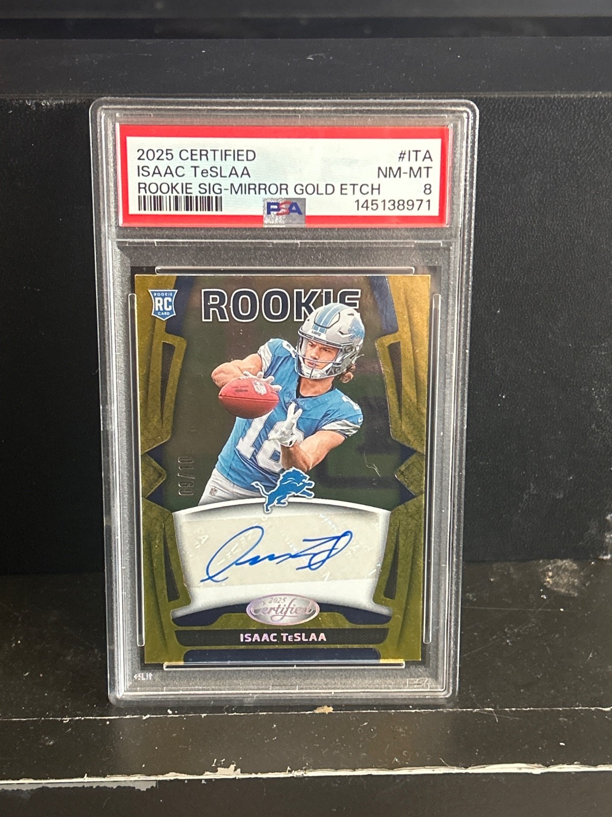 Isaac TeSlaa Panini Certified Rookie Signatures #ITA Mirror Gold Etch