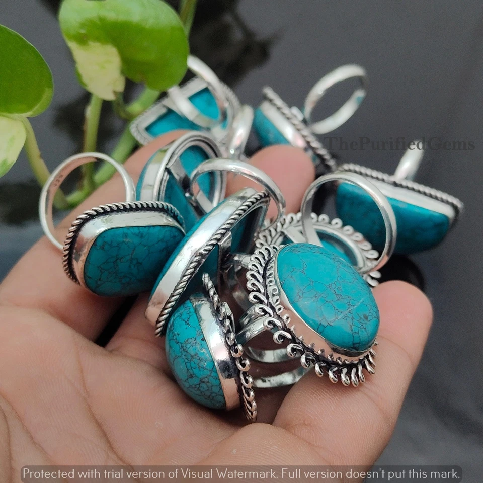 Venta al por mayor lote de delicados anillos turquesa ~ anillos apilables enchapados en plata de ley 925 Foto 2 de 4