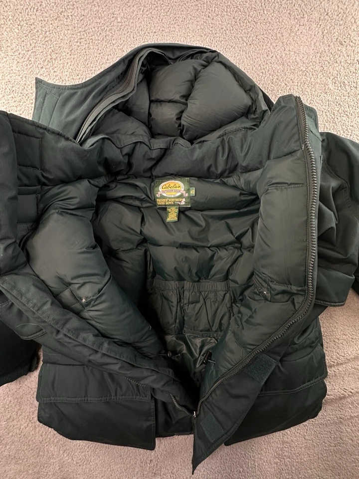 Chaqueta Parka Cabelas Premier Northern Plumón de Ganso Para Hombre 2XL Verde Con Capucha Cálida Foto 2 de 4