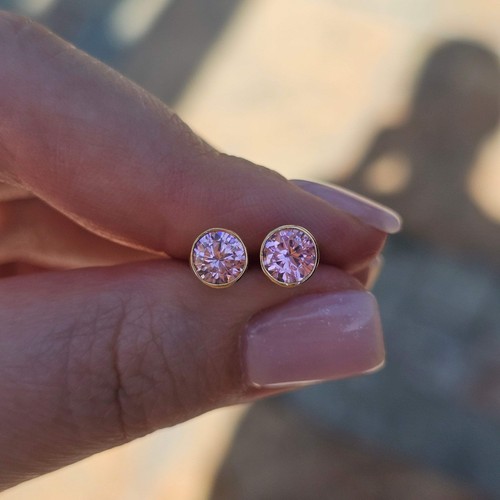 Solid 9ct Yellow Barbie Gold Pink Cubic Zirconia Studs - Pink Gemstone - Gold Je