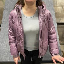 Gap Puffer Jacket Kids Large Purple Full Zip Hooded Fleece Lined Quilted Winter