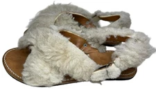 NEW Mens Leather REAL FUR HIDE ON Huarache Mexican Sandals Buckle Strap 10.5