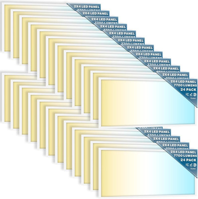 Sunco 24 Pack 2X4 LED Flat Panel Light Drop Ceiling Office Fixture, 7700 LM, Sel
