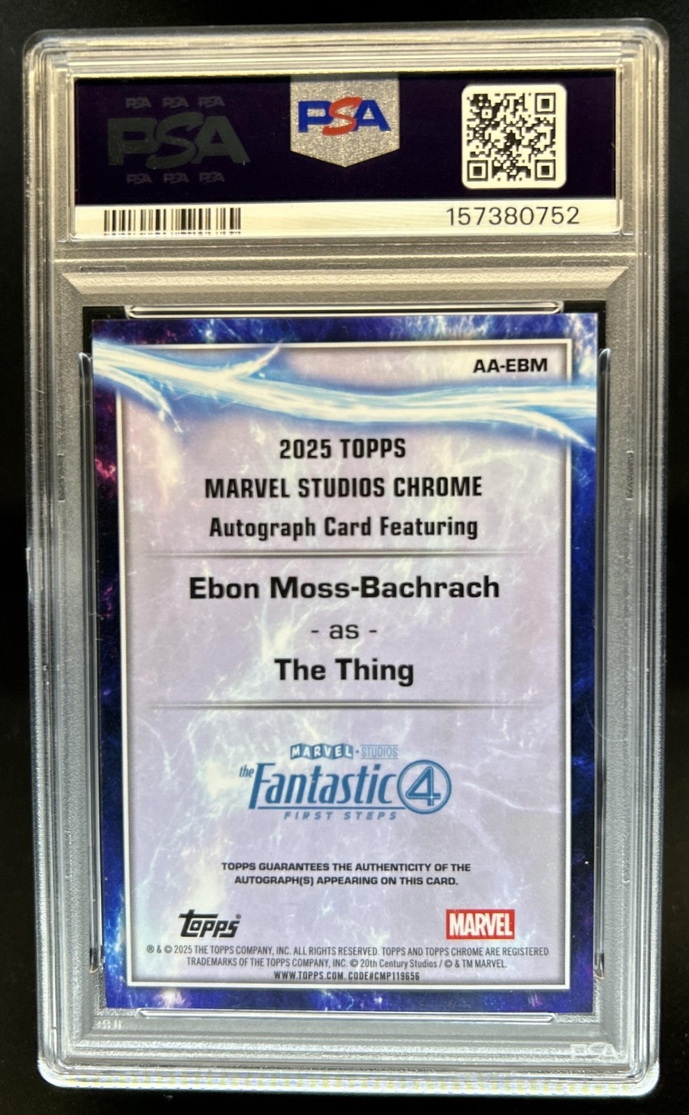 2025 Topps Chrome Sapphire Ebon Moss-Bachrach The Thing Auto #AA-EBM PSA 10 view 2