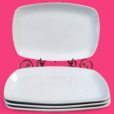 4pc Modern White Porcelain Serving Platters 12"x 8" Rounded Rectangular