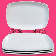 4pc Modern White Porcelain Serving Platters 12"x 8" Rounded Rectangular