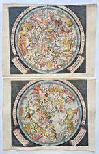 CELESTIAL MAP 1696 JOHANN ZAHN RARE PAIR OF ANTIQUE MAPS 17TH CENTURY