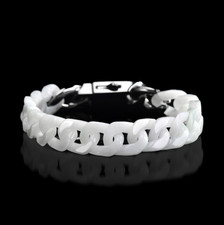 Real Grade A Natural White Jade Jadeite Cuban Curb Link Bracelet 5.9-9.4Inch