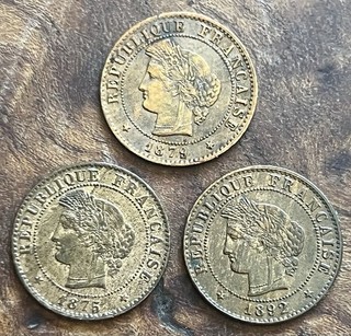 LOT de 3 X 1 CENTIME CÉRÈS . 1875 A 1879 A 1892 A . ( Voir photos )
