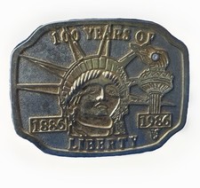 Vtg Belt Buckle 100 Years of Liberty 1884-1984 Statue of Liberty Gold Tone 3.25"