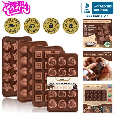 4-Pc Silicone Molds Set - Heart, Star & Square Shapes for Candy & Chocolates