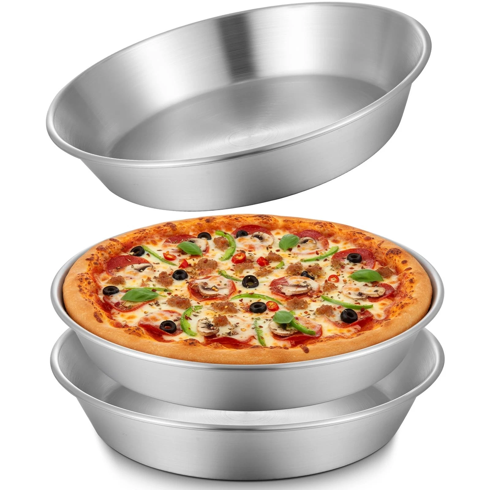3 PCS Deep Stainless Steel Pie Pan Set 9.5 Inch Metal Baking Pan Oven Safe