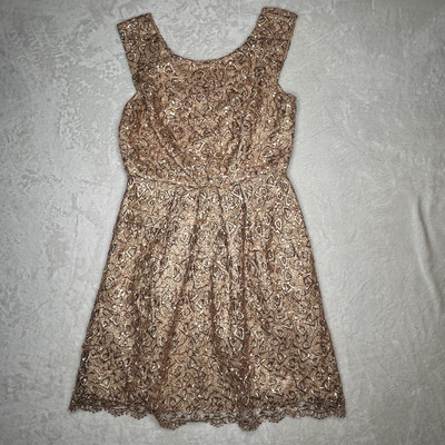 Decode Women 1.8 (8) Cocktail Dress Gold Sparkle Lace Sequin Formal Knee Length