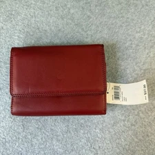 Mundi Red Leather Trifold Wallet ID Card Organizer Multiple Slots Kiss Coin NWT