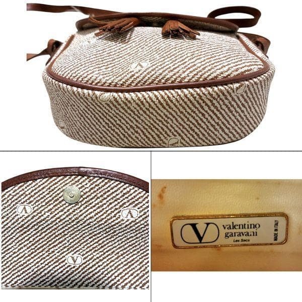 Valentino Garavani Shoulder Bag V Logo Tassel Canvas Cotton Beige Authentic Jap thumbnail 9