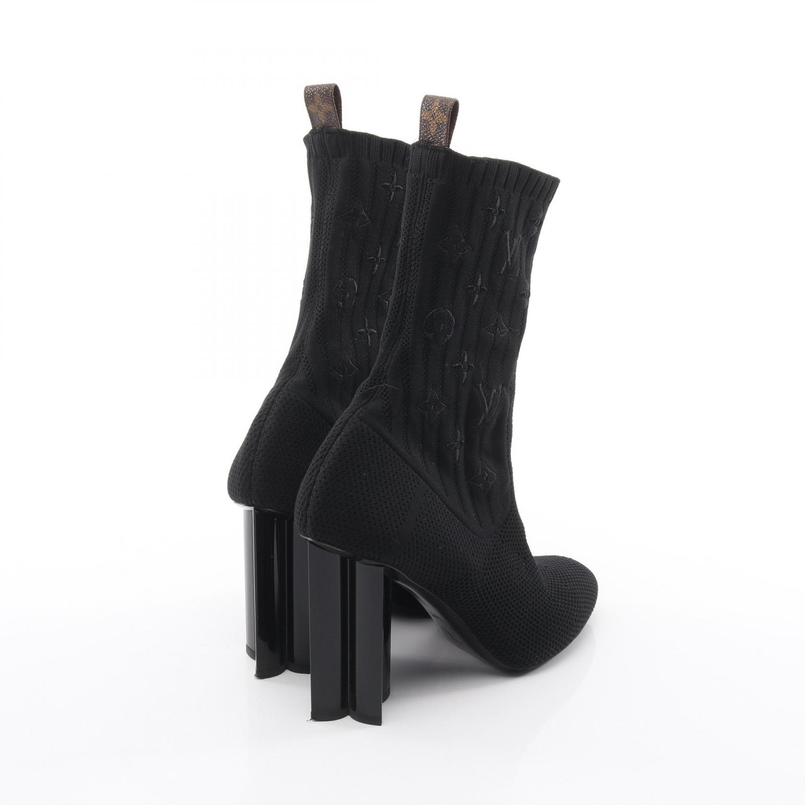 LOUIS VUITTON Silhouette Line Flower Heel Monogram boots Fabric Black Used Women thumbnail 2
