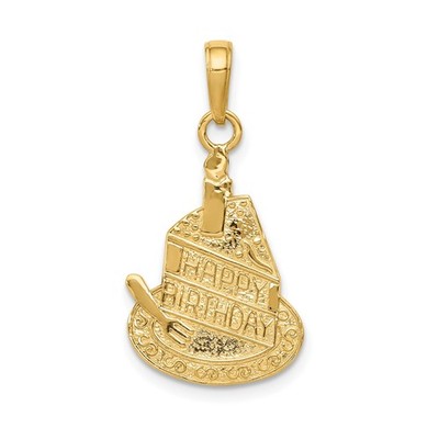 10k Gelbgold Geburtstag Kuchen Anhänger Scheibe Charm mit Kerze Feier Schmuck