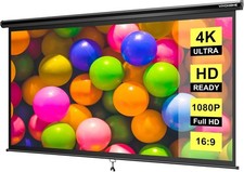 Projection Screen Pull Down 100 Inch 16:9 HD 4K Manual for Home Theater, Office