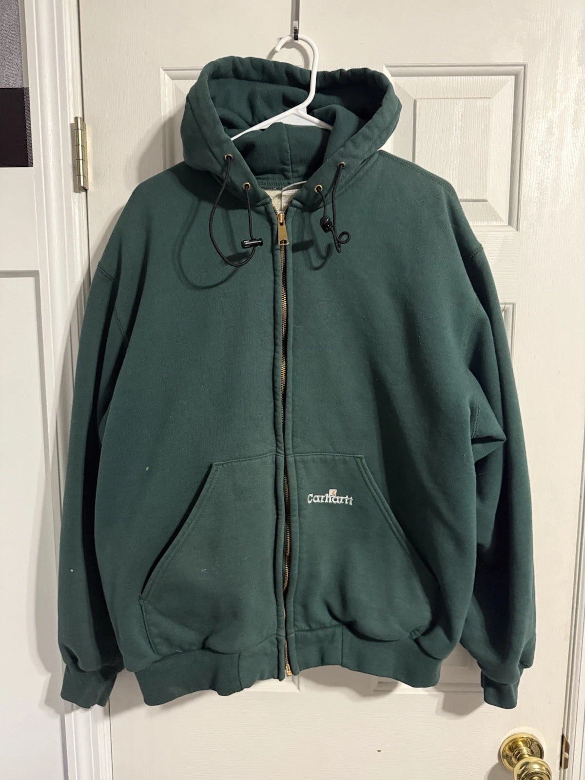 Vintage 90s Carhartt K129 HTG Green Thermal Lined Zip Hoodie Size L
