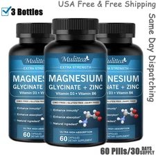 3PACK Magnesium Glycinate Capsules 500mg with Vitamin D3 Vitamin B6 & Zinc
