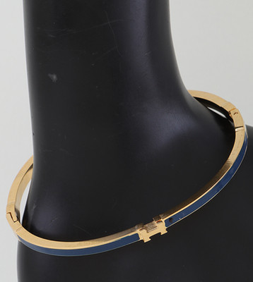 Bangle Clic H Letter Bracelet  Navy & Gold Plated Stainless Steel Dainty Clean