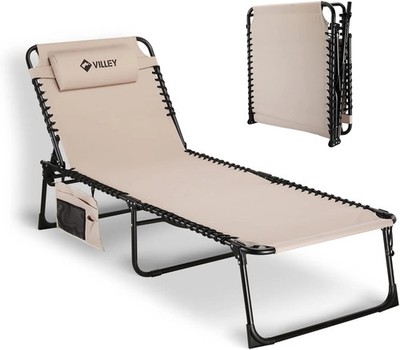 VILLEY Oversized Chaise Lounge Chair, Heavy-Duty Folding Outdoor Lounge Chair wi