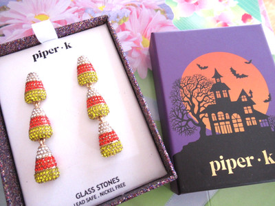 Piper K Candy Corn Earrings  Halloween Crystal Candy Corn  Earrings NIB