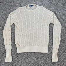 Vintage Polo Ralph Lauren Men's XL Cable Knit Sweater Cream White Linen Blend