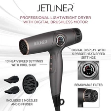 StyleCraft Silver Bullet JetLiner Professional Lightweight Hair Dryer Digital MT