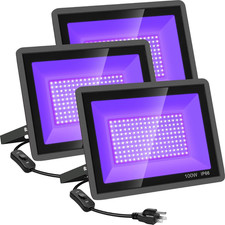 3 Pack 100W LED Black Lights, Blacklight Flood Light with Plug and Switch, 120V