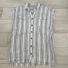 Madewell Utility Shortsleeve Mini Shirtdress 100% Linen Blue Striped Size Large