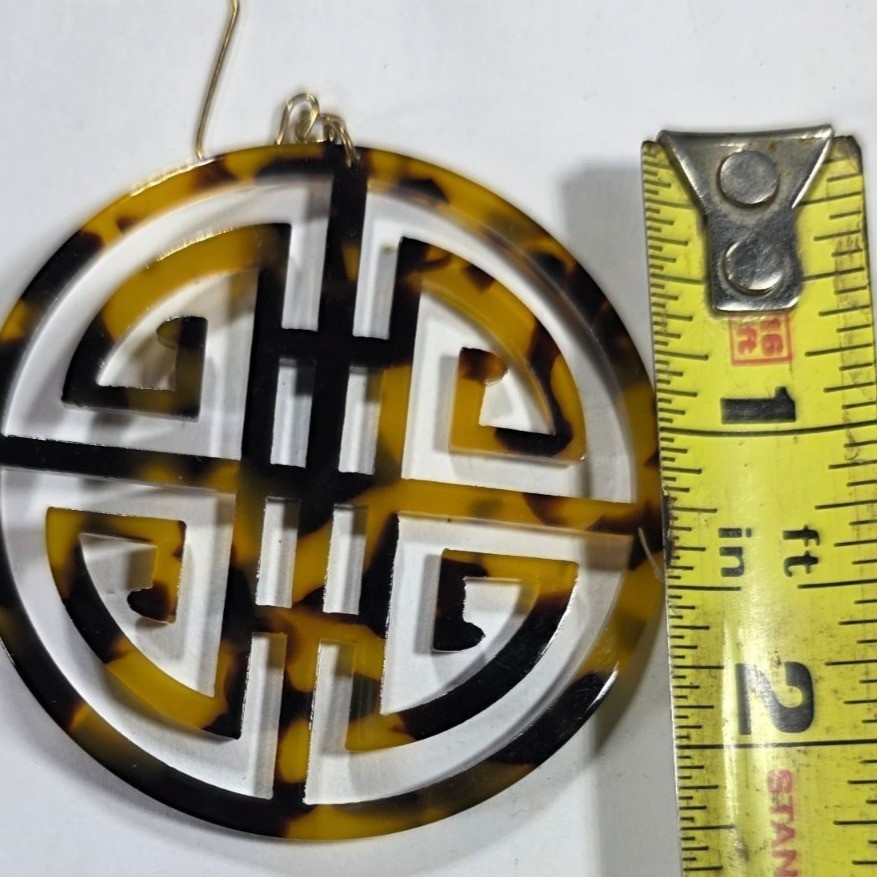 Tortoise Shell Pattern Round Dangle Earrings  Geo… - image 4