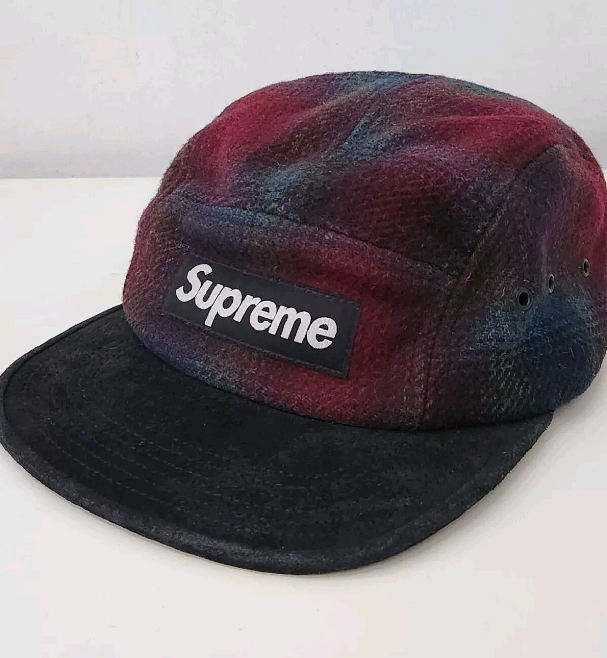 FW11 Supreme Ombre Plaid Avec Daim Visière Camping Cap Woolrich 2011 Rétro Laine