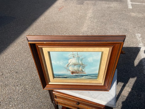 Tableau et son cadre- huile sur toile du voilier , peint mains et signé - Foto 9 di 13
